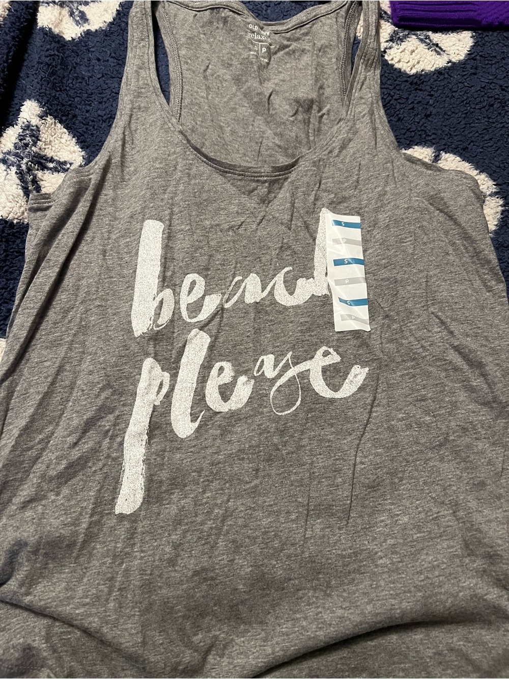 Old Navy Grey Tank Top with White "beach please" Graphic